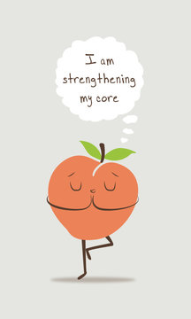 Set of cute fruits doing yoga with motivation quotes. Vector illustration
