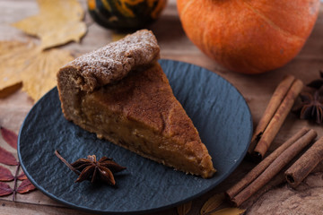 Autumn homemade pumpkin pie, pumpkin, cinnamon, anis stars