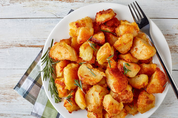 overhead view of crispy Roast Potatoes