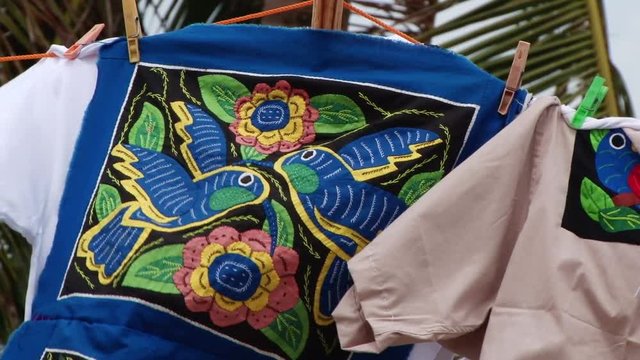 Colorful indigenous Guna molas for sale, in the San Blas Islands 