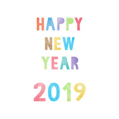 Colorful watercolor on happy new year 2019 text