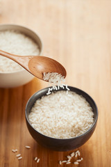 White rice in bowl on table. Concept asian food