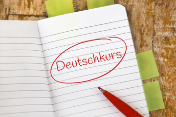 Eintrag im Notizbuch: Deutschkurs