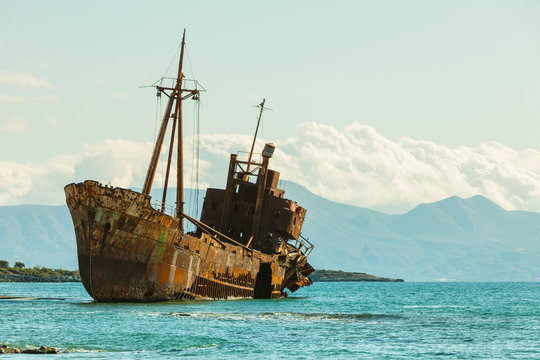 The famous shipwreck near Gythio Greece © Voyagerix