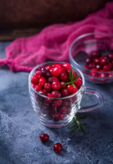 Fresh cranberries in a cup, cooking ingredient, winter berries