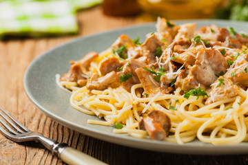 Spaghetti with mushroom chanterelles