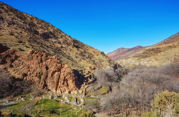 Fototapeta premium wide landscape and village in dades valley, Morocco