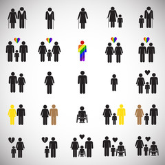 People gender race orientation age set on white background icons