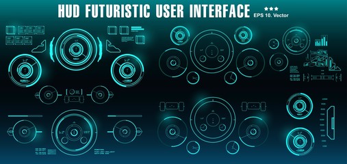 HUD futuristic green user interface, dashboard display virtual reality technology screen