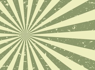 Sunlight retro faded grunge background. green and beige color burst background.