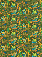 Abstract seamless background of peacock feathers made from snake skin