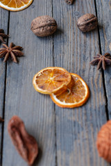 cinnamon sticks and star anise on wooden background