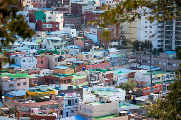 Busan, South Korea - October 11, 2018 - Gamcheon Culture Village is the famous attractive spot for tourists. It is colourful village on mountain slope always used to film Korean TV series. 