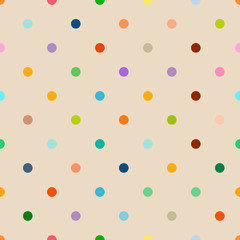 seamless multicolored polka dot background pattern, clean style, vector illustration