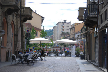 Via Vittorio Emanuele and Piazza Michele Ferrero, former Piazza Savona, Alba. Piedmont - Italy