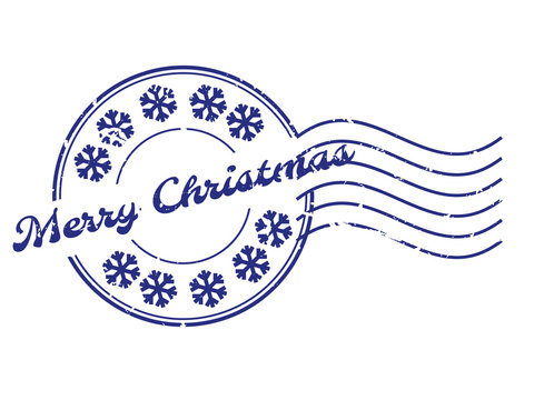 Grunge merry christmass word with sonw flake icon round rubber seal stamp with watermark on white background