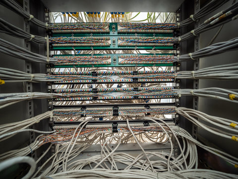 Network cable and patch panel in rack cabinet