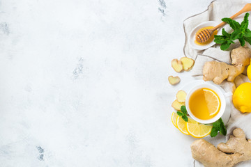 Ginger tea in a cup for flu cold winter days