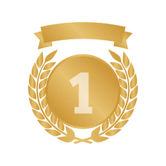 Golden shields laurel badges collection. Gold medal vector illustration.