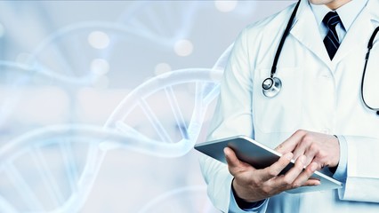 Close-up Doctor at hospital working with tablet pc