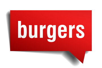 burgers red 3d speech bubble