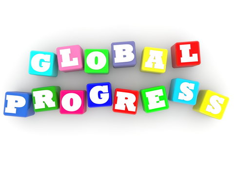 Global progress concept on colorful cubes