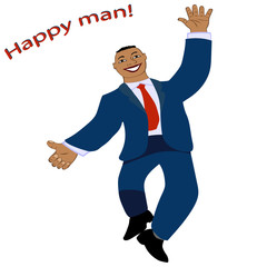 Happy successful man. Businessman or manager smiling. Cartoon. Vector illustration in flat style.