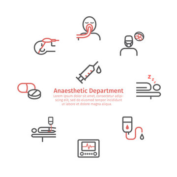 Anesthesia round banner. Line icons.. Anaesthetic Department. Health center. Vector sign for web graphics.