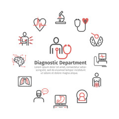 Medical diagnostic round banner. Line icons.. Health center. Vector sign for web graphics.