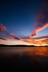 beautiful sunset at the frozen lake