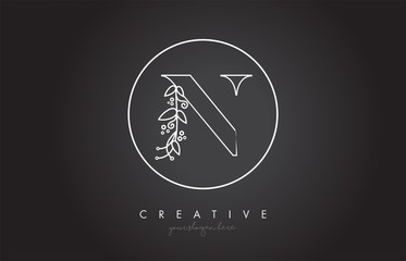 N Letter Logo With Organic Monogram Plant Leafs Detail and Circle Design