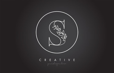 S Letter Logo With Organic Monogram Plant Leafs Detail and Circle Design