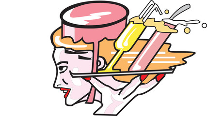 Waitress. in pillbox hat