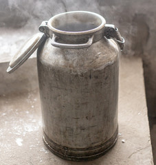 Large metal canister for food in the cold