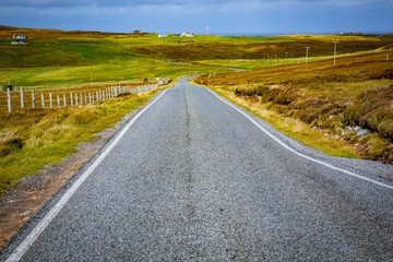 Fototapeta na wymiar Empty road at Shetlands Scotland