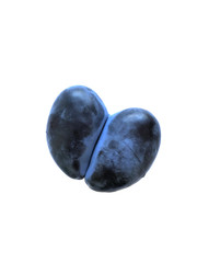 double overgrown heart-shaped plum, closeup, isolated on white background