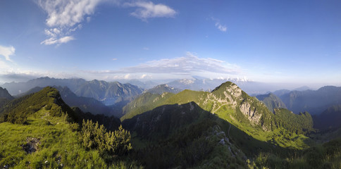 Naklejka premium Panoramic view of lake Ledro and the Dolomites (near Lake Garda, Trento, Italy) 