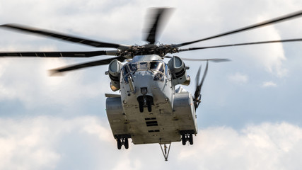 Fototapeta na wymiar American naval military heavy transport helicopter in flight