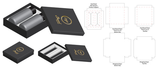 rigid box packaging die cut template 3D mockup
