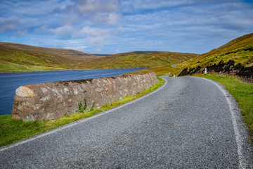 Empty road at Shetlands Scotland