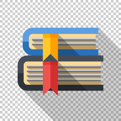 Books icon in flat style with long shadow on transparent background