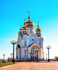 Savior Transfiguration Cathedral near the embankment of the Amur River in the Far Eastern city of Khabarovsk