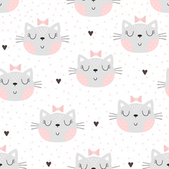 Seamless pattern with cute little cat. vector illustration.