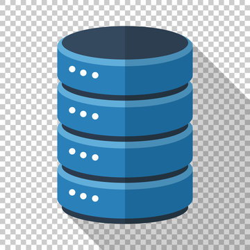 Data storage icon in flat style with long shadow on transparent background
