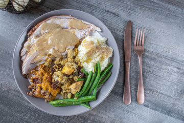 Thanksgiving or Christmas meal plate with turkey