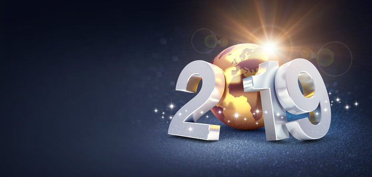 Worldwide greeting symbol for 2019 New Year card