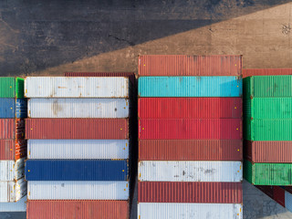 Aerial view  container at  sea port warehouse for load to container ship for logistics import ...
