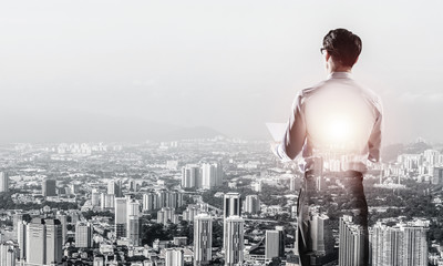 Concept of business success and control with confident boss agai