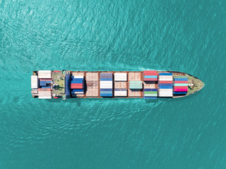Aerial view container ship to sea port for loading container for logistics import  export or...