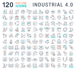 Set Vector Line Icons of Industrial 4.0.